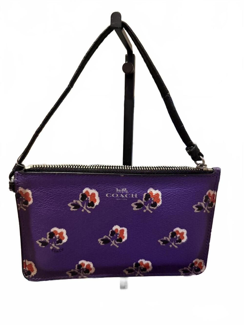 Coach Purple Floral Print Leather Wristlet GUC